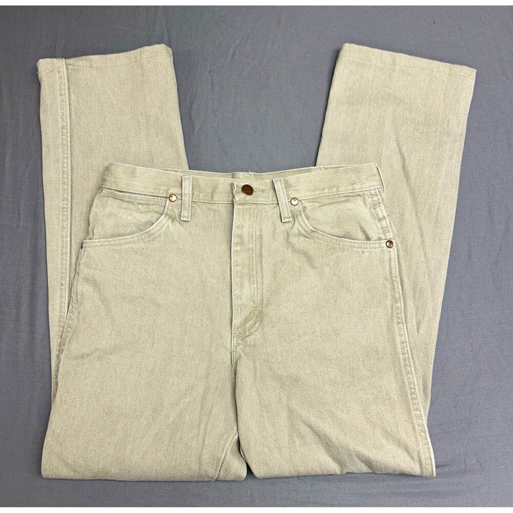 Wrangler 5 Star Men's Beige Straight-Leg Denim Jeans Light Wash 5-Pocket